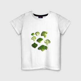 Детская футболка хлопок с принтом брокколи в Екатеринбурге, 100% хлопок | круглый вырез горловины, полуприлегающий силуэт, длина до линии бедер | Тематика изображения на принте: брокколи | еда | овощи | правильное питание
