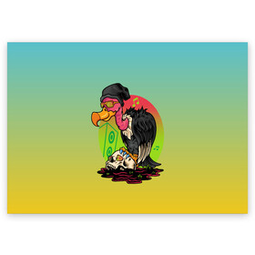 Поздравительная открытка с принтом птица падальщик гриф меломан в Екатеринбурге, 100% бумага | плотность бумаги 280 г/м2, матовая, на обратной стороне линовка и место для марки
 | гриф | меломан | музыкант | падальщик | птица | череп