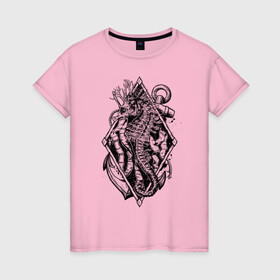 Женская футболка хлопок с принтом Морской конёк в Екатеринбурге, 100% хлопок | прямой крой, круглый вырез горловины, длина до линии бедер, слегка спущенное плечо | морской конек | черно белое | якорь