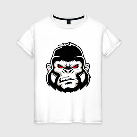 Женская футболка хлопок с принтом Bad Monkey в Екатеринбурге, 100% хлопок | прямой крой, круглый вырез горловины, длина до линии бедер, слегка спущенное плечо | animal | beast | gorilla | monkey | горилла | животные | зверь | конг | обезьяна | природа | хищник