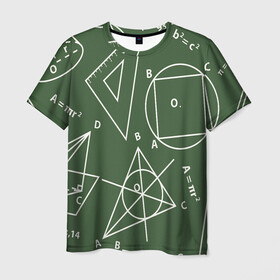 Мужская футболка 3D с принтом Геометрия теоремы и признаки в Екатеринбурге, 100% полиэфир | прямой крой, круглый вырез горловины, длина до линии бедер | геометрия | графики | сложный формулы | формулы