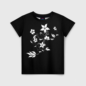 Детская футболка 3D с принтом Цвета цветов черное в Екатеринбурге, 100% гипоаллергенный полиэфир | прямой крой, круглый вырез горловины, длина до линии бедер, чуть спущенное плечо, ткань немного тянется | black | colors | flowers | grape | plant | виноград | растение | цвета | цветов | черное