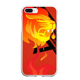 Чехол для iPhone 7Plus/8 Plus матовый с принтом Огненный лев в Екатеринбурге, Силикон | Область печати: задняя сторона чехла, без боковых панелей | красный | лев | линии | огненный | огонь | пламя | рисунки