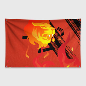 Флаг-баннер с принтом Огненный лев в Екатеринбурге, 100% полиэстер | размер 67 х 109 см, плотность ткани — 95 г/м2; по краям флага есть четыре люверса для крепления | красный | лев | линии | огненный | огонь | пламя | рисунки
