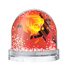 Игрушка Снежный шар с принтом Огненный лев в Екатеринбурге, Пластик | Изображение внутри шара печатается на глянцевой фотобумаге с двух сторон | красный | лев | линии | огненный | огонь | пламя | рисунки