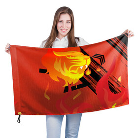 Флаг 3D с принтом Огненный лев в Екатеринбурге, 100% полиэстер | плотность ткани — 95 г/м2, размер — 67 х 109 см. Принт наносится с одной стороны | красный | лев | линии | огненный | огонь | пламя | рисунки