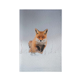 Обложка для паспорта матовая кожа с принтом Лисица прыгает по снегу в Екатеринбурге, натуральная матовая кожа | размер 19,3 х 13,7 см; прозрачные пластиковые крепления | fox | foxy | животное | звери | лиса | лисенок | лисичка | милая | рыжая | фокс