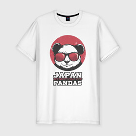 Мужская футболка хлопок Slim с принтом Japan Kingdom of Pandas в Екатеринбурге, 92% хлопок, 8% лайкра | приталенный силуэт, круглый вырез ворота, длина до линии бедра, короткий рукав | art | japanese | panda | retro look | style | vintage look | арт | винтаж | винтажный стиль | кингдом | королевство | королевство панд | крутая панда в очках | панда | пандочка | ретро стиль | рисунок панды | япония | 