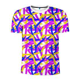 Мужская футболка 3D спортивная с принтом абстракция из ярких полос в Екатеринбурге, 100% полиэстер с улучшенными характеристиками | приталенный силуэт, круглая горловина, широкие плечи, сужается к линии бедра | abstract | art | blue | bright | brush strokes | childrens | color | daub | drawing | geometry | gouache | isometry | lilac | pattern | stripes | three | yellow | абстрактный | гуашь | желтый | мазки кистью | мазня | полосы | синий | сиреневый | три | цве