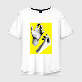 Мужская футболка хлопок Oversize с принтом Монохромные руки в Екатеринбурге, 100% хлопок | свободный крой, круглый ворот, “спинка” длиннее передней части | белый | желтый | жест | жесты | ладонь | пальцы | фотография | человек | черный
