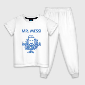 Детская пижама хлопок с принтом Мистер Месси в Екатеринбурге, 100% хлопок |  брюки и футболка прямого кроя, без карманов, на брюках мягкая резинка на поясе и по низу штанин
 | argentina | barca | barcelona | football | lionel | messi | spain | sport | аргентина | барса | барселона | гол | золотой мяч | игрок | испания | камп ноу | лионель | месси | мяч | спорт | тренер | футбол | чемпион | чемпионат