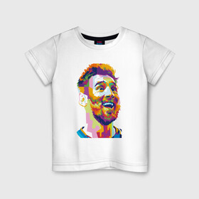 Детская футболка хлопок с принтом Messi Smile в Екатеринбурге, 100% хлопок | круглый вырез горловины, полуприлегающий силуэт, длина до линии бедер | argentina | barca | barcelona | football | lionel | messi | spain | sport | аргентина | барса | барселона | гол | золотой мяч | игрок | испания | камп ноу | лионель | месси | мяч | спорт | тренер | футбол | чемпион | чемпионат