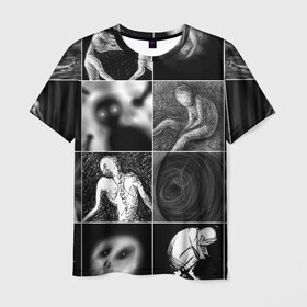 Мужская футболка 3D с принтом Мрачные скетчи Плитка в Екатеринбурге, 100% полиэфир | прямой крой, круглый вырез горловины, длина до линии бедер | halloween | sketches | мрачное | рисунки | скетчи | страшное | ужасы | человечки