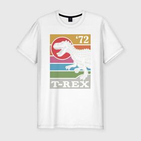 Мужская футболка хлопок Slim с принтом T-rex Dino 72 в Екатеринбурге, 92% хлопок, 8% лайкра | приталенный силуэт, круглый вырез ворота, длина до линии бедра, короткий рукав | Тематика изображения на принте: dino | rex | roar | t rex | дино | динозавр | динозавры