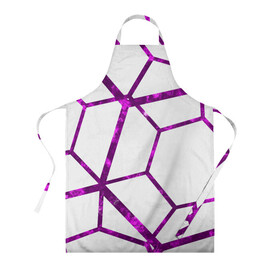 Фартук 3D с принтом Hexagon в Екатеринбурге, 100% полиэстер | общий размер — 65 х 85 см, ширина нагрудника — 26 см, горловина — 53 см, длина завязок — 54 см, общий обхват в поясе — 173 см. Принт на завязках и на горловине наносится с двух сторон, на основной части фартука — только с внешней стороны | hexagon | lines | purple | violet | линии | фиолетовый многоугольник | шестиугольник