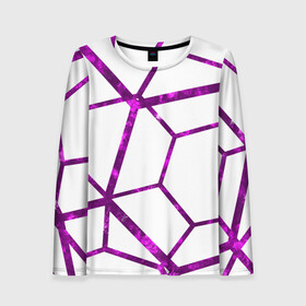 Женский лонгслив 3D с принтом Hexagon в Екатеринбурге, 100% полиэстер | длинные рукава, круглый вырез горловины, полуприлегающий силуэт | hexagon | lines | purple | violet | линии | фиолетовый многоугольник | шестиугольник