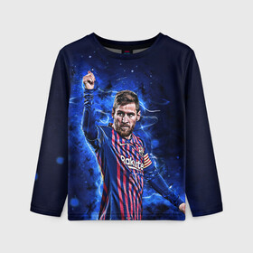 Детский лонгслив 3D с принтом Lionel Messi Barcelona 10 в Екатеринбурге, 100% полиэстер | длинные рукава, круглый вырез горловины, полуприлегающий силуэт
 | 10 | argentina | barcelona | fc | fifa | footbal | leo | lionel | messi | soccer | аргентина | барселона | лео | лига | лионель | месси | мяч | мячик | поле | спорт | форма | футбол | футболист | футбольная | футбольный | чемпион