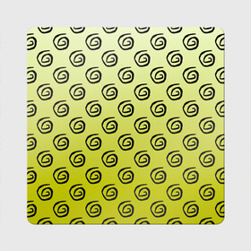 Магнит виниловый Квадрат с принтом узор спиральки на желтом фоне в Екатеринбурге, полимерный материал с магнитным слоем | размер 9*9 см, закругленные углы | геометрия | градиент | желтый фон | загогулины | закарлючки | закорлючки | лето | солнце | спираль | спиральки | тренд | узор