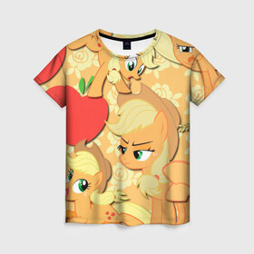 Женская футболка 3D с принтом Applejack pattern в Екатеринбурге, 100% полиэфир ( синтетическое хлопкоподобное полотно) | прямой крой, круглый вырез горловины, длина до линии бедер | my little pony | дружба это чудо | единорог | единороги | май литл пони | мульт | мультфильм
