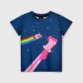 Детская футболка 3D с принтом Nyan cat x Pony в Екатеринбурге, 100% гипоаллергенный полиэфир | прямой крой, круглый вырез горловины, длина до линии бедер, чуть спущенное плечо, ткань немного тянется | my little pony | nyan cat | дружба это чудо | единорог | единороги | май литл пони | мульт | мультфильм | нян кэт