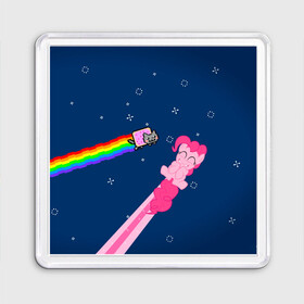 Магнит 55*55 с принтом Nyan cat x Pony в Екатеринбурге, Пластик | Размер: 65*65 мм; Размер печати: 55*55 мм | my little pony | nyan cat | дружба это чудо | единорог | единороги | май литл пони | мульт | мультфильм | нян кэт