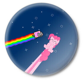 Значок с принтом Nyan cat x Pony в Екатеринбурге,  металл | круглая форма, металлическая застежка в виде булавки | my little pony | nyan cat | дружба это чудо | единорог | единороги | май литл пони | мульт | мультфильм | нян кэт