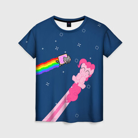 Женская футболка 3D с принтом Nyan cat x Pony в Екатеринбурге, 100% полиэфир ( синтетическое хлопкоподобное полотно) | прямой крой, круглый вырез горловины, длина до линии бедер | my little pony | nyan cat | дружба это чудо | единорог | единороги | май литл пони | мульт | мультфильм | нян кэт