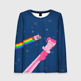 Женский лонгслив 3D с принтом Nyan cat x Pony в Екатеринбурге, 100% полиэстер | длинные рукава, круглый вырез горловины, полуприлегающий силуэт | my little pony | nyan cat | дружба это чудо | единорог | единороги | май литл пони | мульт | мультфильм | нян кэт