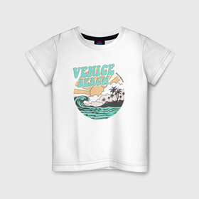 Детская футболка хлопок с принтом VENICE BEACH в Екатеринбурге, 100% хлопок | круглый вырез горловины, полуприлегающий силуэт, длина до линии бедер | venice | восход | закат | море | небо | отдых | пальмы | пляж | природа | солнце