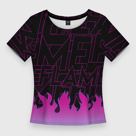 Женская футболка 3D Slim с принтом РОЗОВОЕ ПЛАМЯ  PINK FLAME в Екатеринбурге,  |  | cyber | fire | flamer | purple | горячий | лето | неон | нитро | огонь | стиль | тренд | языки пламени | яркий