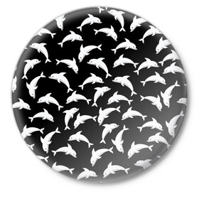 Значок с принтом Дельфиновый фон Dolphin в Екатеринбурге,  металл | круглая форма, металлическая застежка в виде булавки | Тематика изображения на принте: dolphin | дельфин | дельфиновый фон | дельфины | косатка | морской житель | пляжная