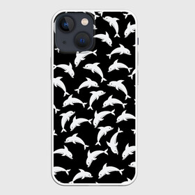 Чехол для iPhone 13 mini с принтом Дельфиновый фон | Dolphin в Екатеринбурге,  |  | dolphin | дельфин | дельфиновый фон | дельфины | косатка | морской житель | пляжная