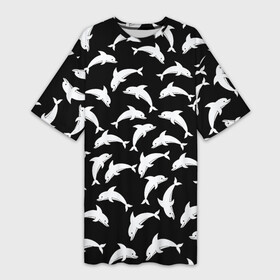 Платье-футболка 3D с принтом Дельфиновый фон | Dolphin в Екатеринбурге,  |  | dolphin | дельфин | дельфиновый фон | дельфины | косатка | морской житель | пляжная