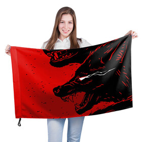 Флаг 3D с принтом Красный волк 3D в Екатеринбурге, 100% полиэстер | плотность ткани — 95 г/м2, размер — 67 х 109 см. Принт наносится с одной стороны | абстракция | волк | злой | зубы | илюстрация | искуство | культура | минимализм | оскал | текстура | ярость