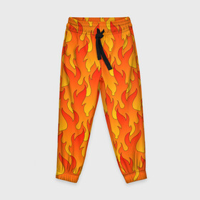 Детские брюки 3D с принтом ПЛАМЯ 2.0 в Екатеринбурге, 100% полиэстер | манжеты по низу, эластичный пояс регулируется шнурком, по бокам два кармана без застежек, внутренняя часть кармана из мелкой сетки | fire | flame | горячий | желтый | красный | летний | огонь | пожар | стиль | теплый | тренд | языки пламени | яркий