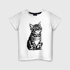 Детская футболка хлопок с принтом Котенок в Екатеринбурге, 100% хлопок | круглый вырез горловины, полуприлегающий силуэт, длина до линии бедер | cat | домашнее животное | кот | котенок | кошка