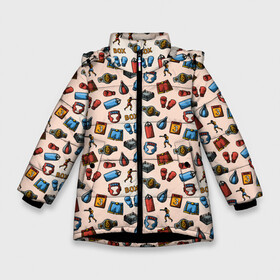 Зимняя куртка для девочек 3D с принтом Box в Екатеринбурге, ткань верха — 100% полиэстер; подклад — 100% полиэстер, утеплитель — 100% полиэстер. | длина ниже бедра, удлиненная спинка, воротник стойка и отстегивающийся капюшон. Есть боковые карманы с листочкой на кнопках, утяжки по низу изделия и внутренний карман на молнии. 

Предусмотрены светоотражающий принт на спинке, радужный светоотражающий элемент на пуллере молнии и на резинке для утяжки. | Тематика изображения на принте: boxing | fight club | mma | ufc | боевые искусства | боец | бои | бойцовский клуб | бокс | боксёр | борьба | воин | единоборства | кикбоксинг | майк тайсон | мма | муай тай | мухаммед али | рукопашный бой | сила