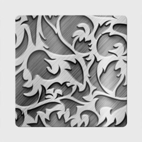 Магнит виниловый Квадрат с принтом Монохромный узор в Екатеринбурге, полимерный материал с магнитным слоем | размер 9*9 см, закругленные углы | монохром | рисунок | серебристый | серебро | узор