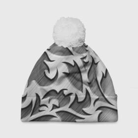 Шапка 3D c помпоном с принтом Монохромный узор в Екатеринбурге, 100% полиэстер | универсальный размер, печать по всей поверхности изделия | монохром | рисунок | серебристый | серебро | узор