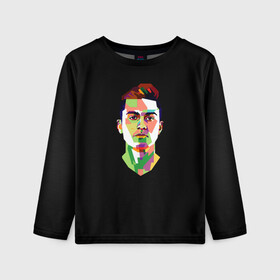 Детский лонгслив 3D с принтом Paulo Dybala Pop Art в Екатеринбурге, 100% полиэстер | длинные рукава, круглый вырез горловины, полуприлегающий силуэт
 | Тематика изображения на принте: art | champion | dybala | football | form | institute | juventus | palermo | paulo | player | pop | soccer | uniform | дибала | институто | легенда | палермо | пауло | форма | футбол | футбола | футболист | чемпион | ювентус