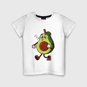 Детская футболка хлопок с принтом Авокадо поет в Екатеринбурге, 100% хлопок | круглый вырез горловины, полуприлегающий силуэт, длина до линии бедер | avocado | cute | fruit | авокадо | милый | музыка | фрукт