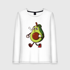 Женский лонгслив хлопок с принтом Авокадо поет в Екатеринбурге, 100% хлопок |  | avocado | cute | fruit | авокадо | милый | музыка | фрукт
