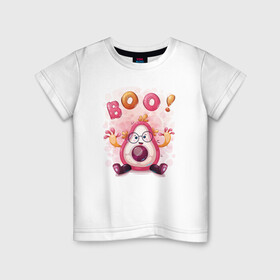 Детская футболка хлопок с принтом Авокадо boo! в Екатеринбурге, 100% хлопок | круглый вырез горловины, полуприлегающий силуэт, длина до линии бедер | Тематика изображения на принте: avocado | boo | cute | fruit | авокадо | милый | музыка | фрукт