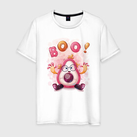 Мужская футболка хлопок с принтом Авокадо boo! в Екатеринбурге, 100% хлопок | прямой крой, круглый вырез горловины, длина до линии бедер, слегка спущенное плечо. | avocado | boo | cute | fruit | авокадо | милый | музыка | фрукт