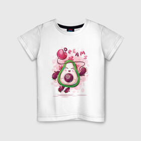 Детская футболка хлопок с принтом Авокадо dreams в Екатеринбурге, 100% хлопок | круглый вырез горловины, полуприлегающий силуэт, длина до линии бедер | avocado | cute | dream | fruit | heart | авокадо | милый | музыка | сердечко | сердце | фрукт