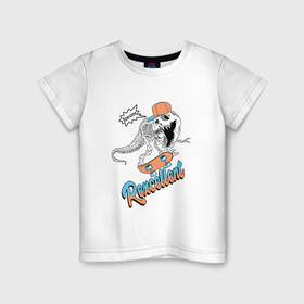 Детская футболка хлопок с принтом Динозавр на скейте в Екатеринбурге, 100% хлопок | круглый вырез горловины, полуприлегающий силуэт, длина до линии бедер | rexcellent | динозавр | отличный | скейт | скейтер | тиранозавр