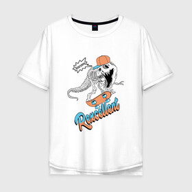 Мужская футболка хлопок Oversize с принтом Динозавр на скейте в Екатеринбурге, 100% хлопок | свободный крой, круглый ворот, “спинка” длиннее передней части | rexcellent | динозавр | отличный | скейт | скейтер | тиранозавр
