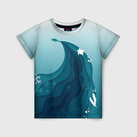 Детская футболка 3D с принтом Морские жители в Екатеринбурге, 100% гипоаллергенный полиэфир | прямой крой, круглый вырез горловины, длина до линии бедер, чуть спущенное плечо, ткань немного тянется | волны | глубина | море | морские животные | морские жители | океан | подводный мир