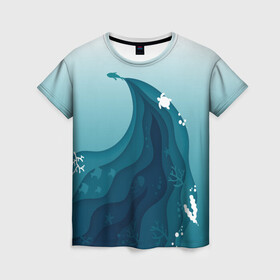 Женская футболка 3D с принтом Морские жители в Екатеринбурге, 100% полиэфир ( синтетическое хлопкоподобное полотно) | прямой крой, круглый вырез горловины, длина до линии бедер | волны | глубина | море | морские животные | морские жители | океан | подводный мир
