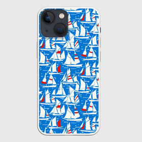 Чехол для iPhone 13 mini с принтом Яхты в Екатеринбурге,  |  | море | паруса | парусники | паттерны | синее | яхты